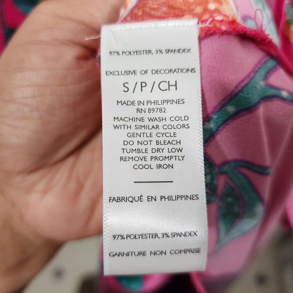 Natori Hot Pink Satin Floral Caftan Mandarin neckline Womens S Resort Lounge - Picture 4 of 11